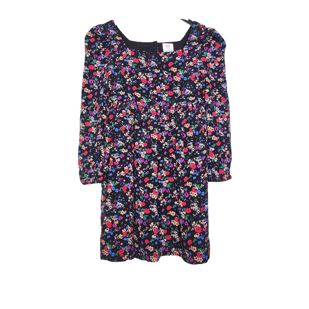 Gap Kids Square Neck Dress Floral Multicolor Long Puff Sleeve Button Back M
